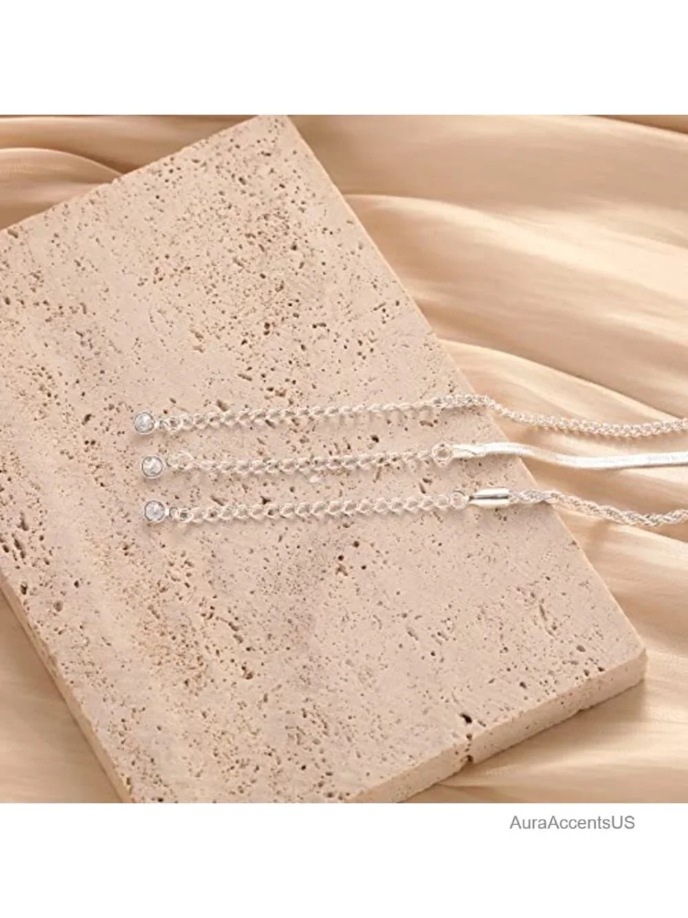 Layered Herringbone Chain Necklace Set Sterling Silver Plated Women Stackable
